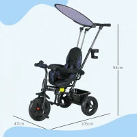 HOMCOM 6-in-1 Kinderdreirad mit Schiebestange, Dach, Gurt, Ablagekorb, für 1-5 Jahre, Dunkelblau(m-3)
