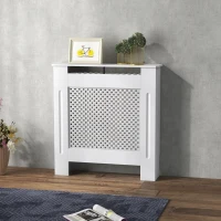 HOMCOM Cache-radiateur, couvercle de radiateur, couverture radiateur, grille ronde, 78L x 19l x 82H cm en bois blanc(m-10)