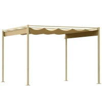 Outsunny 3 x 3 m Garten-Pergola mit einziehbarem Dach, Pavillon, Baldachin für Schatten, UPF30+, Khaki(m-11)
