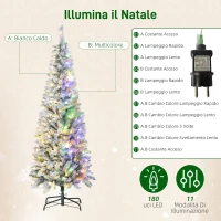 HOMCOM Albero di Natale Innevato con 180 Luci LED a 11 Effetti e 479 Rami, Ø65x180 cm, Verde e Bianco(m-5)
