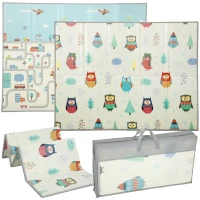 AIYAPLAY Foldable Baby Plat Mat Double Sided, Kids Floor Mat for Crawling, 200L x 150W cm, Car track and Owl Theme(m-1)