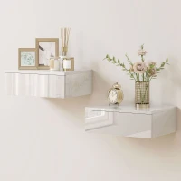 HOMCOM 2er-Set Nachttische, wandmontiertes Design, Schublade, für Schlafzimmer, Spanplatte, Weiß(m-10)