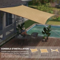 Outsunny Voile d'ombrage rectangulaire 4x6m toile ombrage extérieur protection anti-UV 185g/m² HDPE, pour jardin terrasse extérieur patio piscine balcon, sable(m-7)