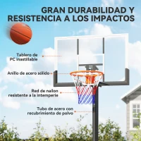 SPORTNOW Canasta de Baloncesto Exterior en el Suelo Altura Ajustable 230-305 cm con Soporte Tablero Irrompible 120 cm Aro Ø48 cm(m-5)