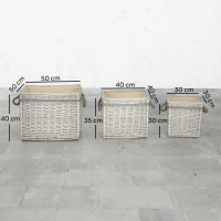 Outsunny Set of 3 Log Baskets for Wood Burner Indoor, Storage Basket with Lining and Rope Handles, Wicker Basket for Fireside Storage, Blankets, Beige(m-3)