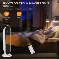 HOMCOM Ceramic Space Heater, Indoor Tower Heater with 45 Degree Oscillation, Remote Control, 24H Timer, 1200W/2000W(m-8)