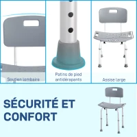 HOMCOM Chaise de Douche siège de Douche Ergonomique Hauteur réglable Pieds antidérapants Charge Max. 136 Kg alu HDPE Gris(m-5)