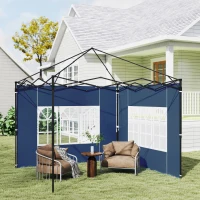 Outsunny Set van 2 zijwanden voor paviljoen 3x3 3x6 waterdicht zijpanelen met raam Blauw(m-7)