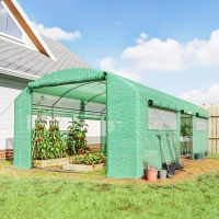 Outsunny Serra a Tunnel con 3 Porte Avvolgibili e 6 Finestrelle, in Acciaio Zincato e PE, 6x3x2 m, Verde(m-2)