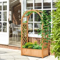 Outsunny Raised Garden Bed with Arch Trellis, Freestanding Garden Planter Box for Vine Climbing Plant Flower Herb, Brown(m-2)