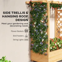Outsunny Garden Planter with Trellis, Wooden Raised Bed for Garden with Hanging Roof and Drainage Holes, Outdoor Trellis Planter Box for Vegetables, Herbs and Flowers, 110 x 44 x 113 cm, Natural(m-5)