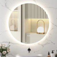 kleankin Specchio Bagno con Luci LED Regolabili, Interruttori Touch e Design Antiappannamento, Ø80 cm(m-2)