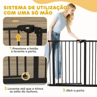 PawHut Barreira de Segurança de Cães para Escadas e Portas 74-94 cm com 1 Extensão Fechamento Automático e Sistema de Duplo Bloqueio Aço Preto(m-6)