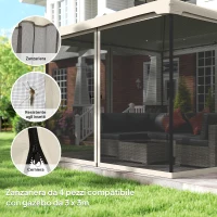 Outsunny Zanzariera per Gazebo Tende di Ricambio Universale con Cerniere, 302x207cm - Nero e Beige(m-4)