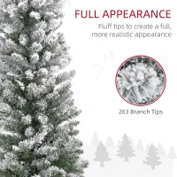 HOMCOM Brad de Crăciun Înzăpezit cu 263 de Crengi și Lumini LED Albe, Brad Artificial din Plastic, Ø45x150 cm, Verde(m-6)