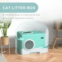 PawHut Litieră pentru Pisici cu Capac și Lopățică, Intrare Dublă și Tavă Detașabilă, 52x41x38.5 cm, Verde(m-7)