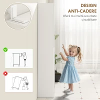 kleankin Dulăpior Coloană de Baie din Lemn cu 5 Rafturi și Ușă cu Oglindă, 32x28x162 cm, Alb(m-6)