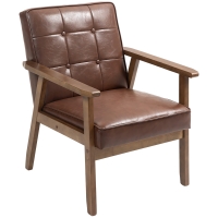 HOMCOM Fauteuil de salon, fauteuil de chambre en cuir synthétique, dossier capitonné, pieds en bois massif, 64x73x81cm, marron
