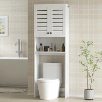 HOMCOM Meuble WC dessus de toilette/machine à laver avec placard à porte double, portes à persiennes, 67x31,5x190cm, blanc(m-10)