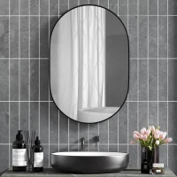 HOMCOM Miroir ovale mural cadre en aluminium style minimaliste montage vertical ou horizontal avec 3 crochets 60 x 90 cm noir(m-10)