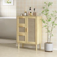 HOMCOM Armoire meuble de rangement style bohème avec 3 tiroirs et 3 étagères, façade rotin tissé, compact, 55 x 30 x 82 cm(m-10)
