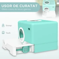 PawHut Litieră pentru Pisici cu Capac și Lopățică, Intrare Dublă și Tavă Detașabilă, 52x41x38.5 cm, Verde(m-4)