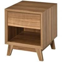 HOMCOM Modern Bedside Table Nightstand, Living Room End Table, Side Table with Drawer and Shelf, Walnut Brown(m-11)