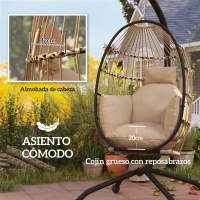 Outsunny Silla Colgante con Soporte Cesta Plegable Cojín y Reposacabezas para Interior y Exterior Carga 120 kg Caqui(m-4)