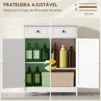 kleankin Armário Auxiliar Casa de Banho com 2 Gavetas 2 Portas e Prateleira Ajustável Estilo Moderno 60x30x75cm Branco(m-5)