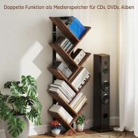 HOMCOM Bücherregal Standregal mit 9 Ebenen Schmal Regal im Baumform für Büro, Rustikal Braun(m-6)