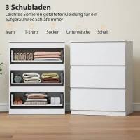 HOMCOM Kommode mit 3 Schubladen, für Wohnzimmer, Schlafzimmer, Flur, Spanplatte, Weiß(m-4)