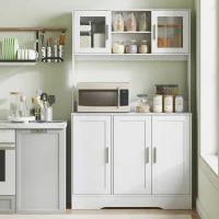 HOMCOM Armoire de cuisine scandinave avec placards, compartiments ouverts, portes vitrées et plan de travail, blanc(m-10)