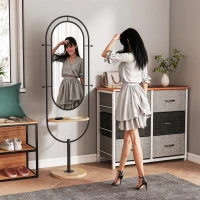 HOMCOM Miroir sur pied ovale avec plateau en bois, 4 crochets et cadre en métal, 50 x 40 x 175,5 cm, noir(m-10)