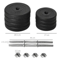 HOMCOM Set 2 Gantere Greutăți de 25 kg Total cu 12 Discuri din Oțel și Plastic, 43x18x7,5 cm, Negru(m-3)