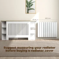 HOMCOM Radiator Cover with Open Storage Shelves, Vertical Slatted Cabinet Shelf Heater Cover for Living Room, Hallway, Large, White (H: 83 / W: 152 / D: 19 cm)(m-4)