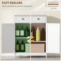 kleankin Dulap de Depozitare Organizator Independent pentru Baie de Podea cu 2 Usi, 2 Sertare si Raft Reglabil, Alb(m-5)