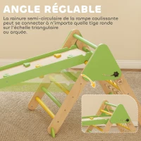 AIYAPLAY Triangle d'escalade enfants 8 en 1 avec rampe double face, arc d'escalade en bois avec toboggan & échelle, vert(m-6)