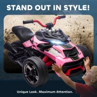 AIYAPLAY 12V Kids Electric Ride On Car with 3 Wheeler, MP3 Player, Horn, 2 Speeds, LED Lights for Boys & Girls Ages 3-8, Pink(m-7)