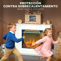HOMCOM Chimenea Eléctrica 1000/2000W con Efecto de Llama de 5 Niveles de Brillo y 12 Colores para 30 ㎡ Blanco(m-7)