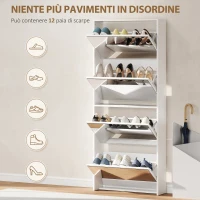 HOMCOM Scarpiera a Specchio a 4 Ante Antiribaltamento in Legno, 63x17x146 cm, Bianco(m-5)