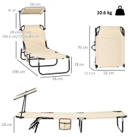 Outsunny 2 Piece Folding Sun Loungers with Canopy, Adjustable Recliner Garden Chairs with Side Pocket, Steel Frame and Breathable Mesh for Outdoor, Pool, Beach, Garden, Tan Brown(m-3)