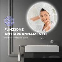 kleankin Specchio Bagno con Luci LED Regolabili, Interruttori Touch e Design Antiappannamento, Ø80 cm(m-7)