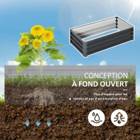 Outsunny Carré potager de jardin rectangulaire tôle d'acier ondulée 120 x 60 x 30,5 cm gris(m-5)