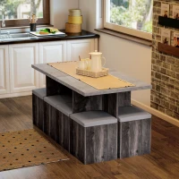 HOMCOM 5 piece Dining Set, Dining Table and 4 Storage Ottoman Stools  with Cushions, Space Saving Design, Grey(m-8)