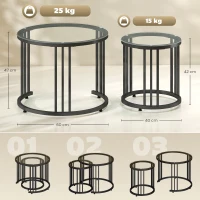 HOMCOM Round Coffee Tables Set of 2, Nesting Tables with Tempered Glass Top and Steel Frame, Black(m-3)