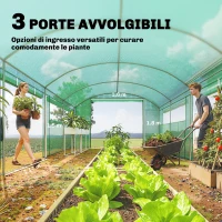 Outsunny Serra a Tunnel con 3 Porte Avvolgibili e 6 Finestrelle, in Acciaio Zincato e PE, 6x3x2 m, Verde(m-4)