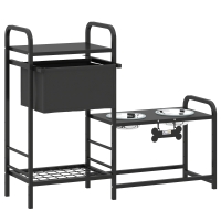 PawHut Gamelle surélevée réglable en hauteur avec rangement, bol d'eau, 2 x 800 ml bols en acier inoxydable 89,5x27x74 cm Noir