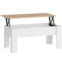 HOMCOM Mesa de Centro Elevable con Encimera Elevable con Espacio Oculto de Almacenaje 100x50x45-58,5 cm Blanco y Natural(m-1)