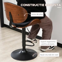 HOMCOM Set de 2 Scaune de Bar cu Spătar Reglabil pe Înălțime, Lemn și Piele Ecologică, 53x52x92-112 cm, Negru(m-7)