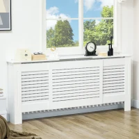 HOMCOM MDF Extendable Radiator Cover Cabinet Shelving Home Office Slatted Design White 139-208.5L x 20.5W x 82.5H cm(m-2)